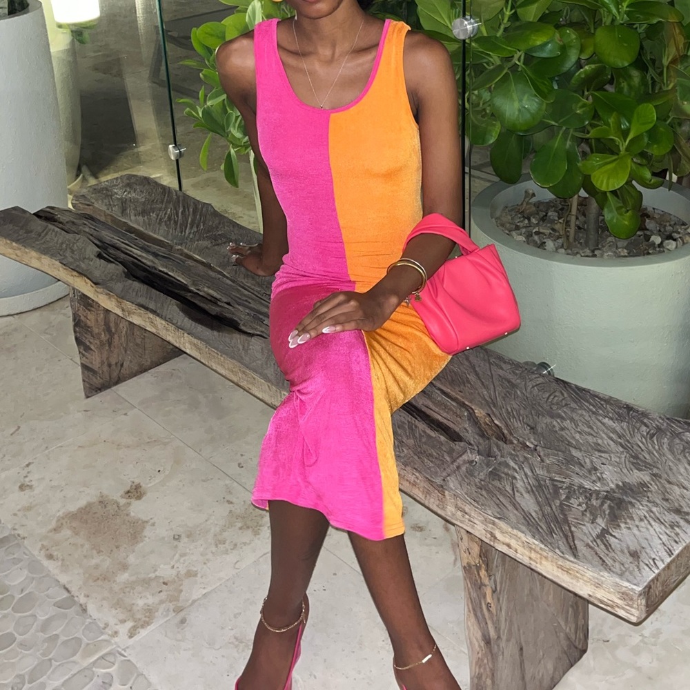 Pink & Orange Midi Dress